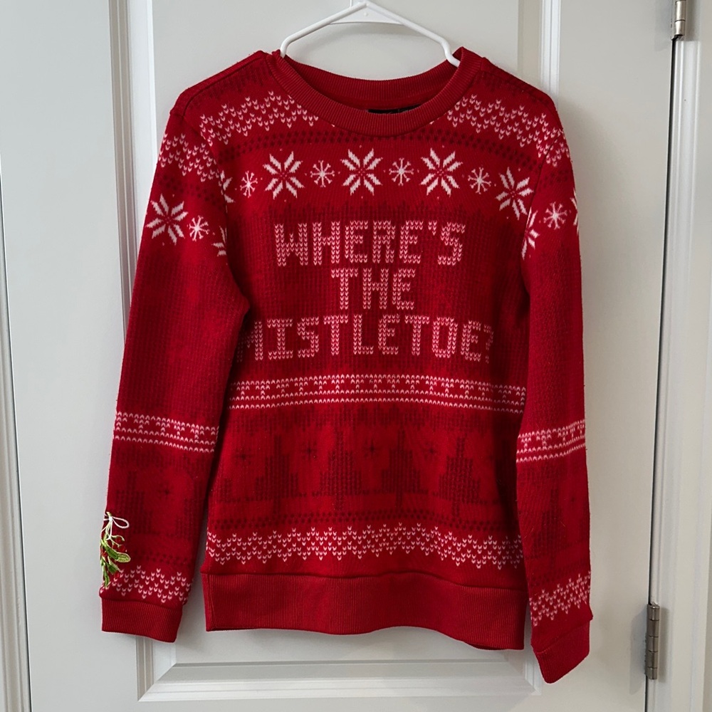 Red Holiday Sweater with White Snowflake Pattern